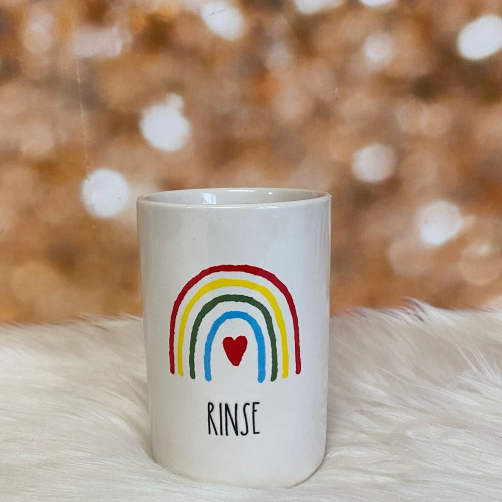 Rae Dunn Rainbow Love RINSE Toothbrush or Makeup Brush Cup